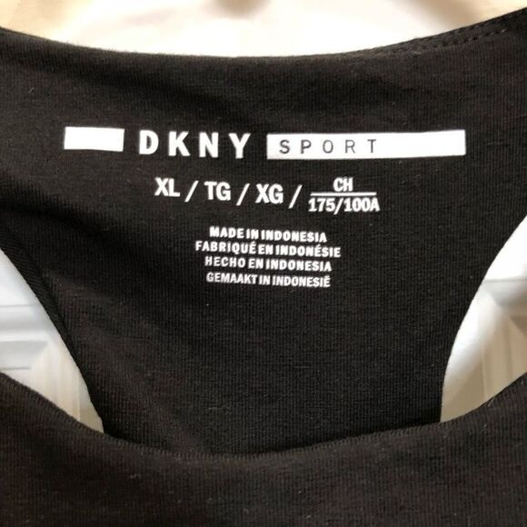 DKNY SPORT - MWT - L Sz XL Racerback Metallic Logo Cropped Tee in Black - Picture 5 of 15